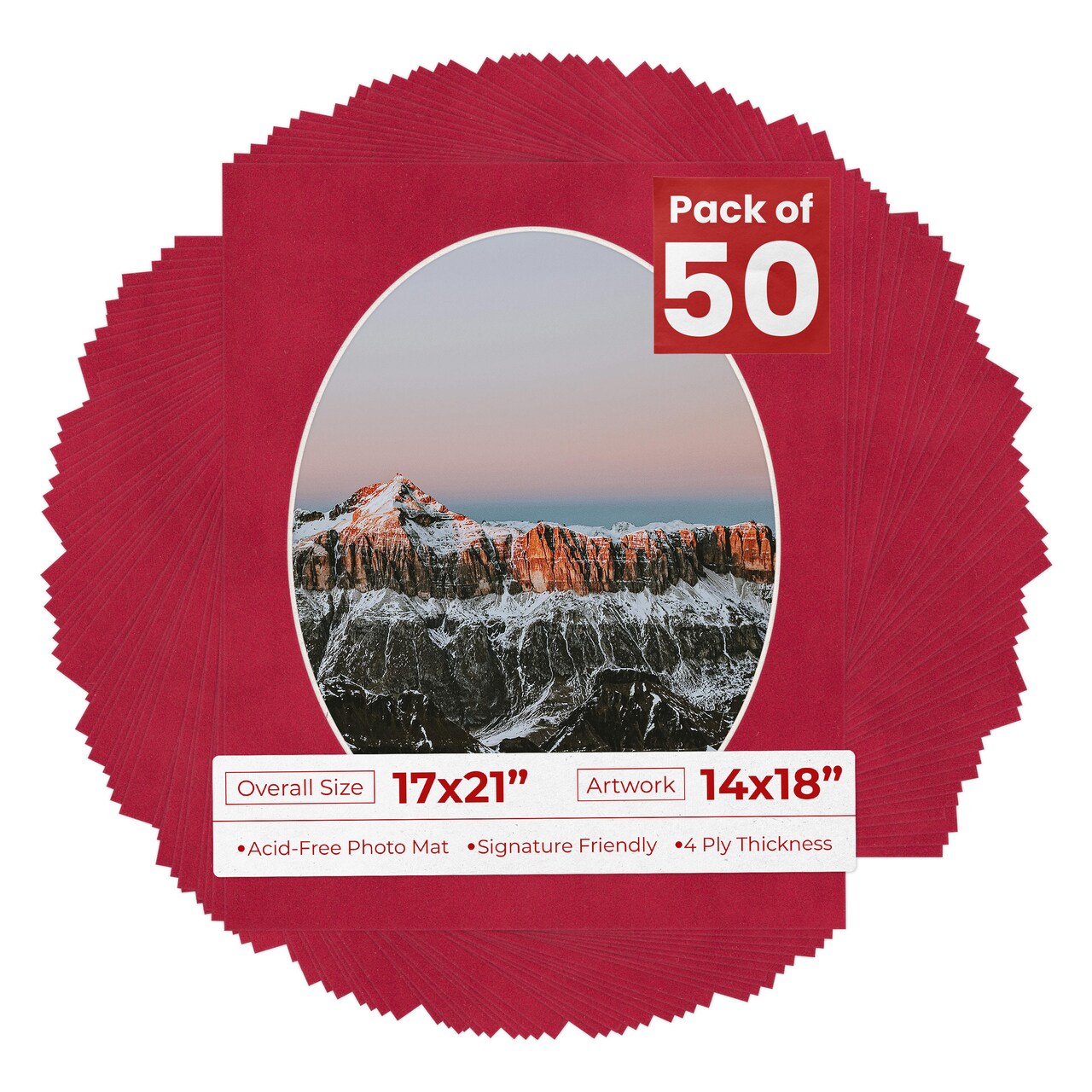 Red Suede Mat Board for 17x21 Frames - Oval Opening for 14x18 Photos
